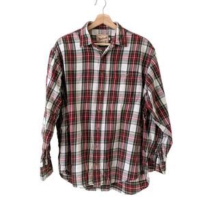 VTG Woolrich Plaid Mens Button Down Shirt 100% Cotton Red White Green‎ Check L